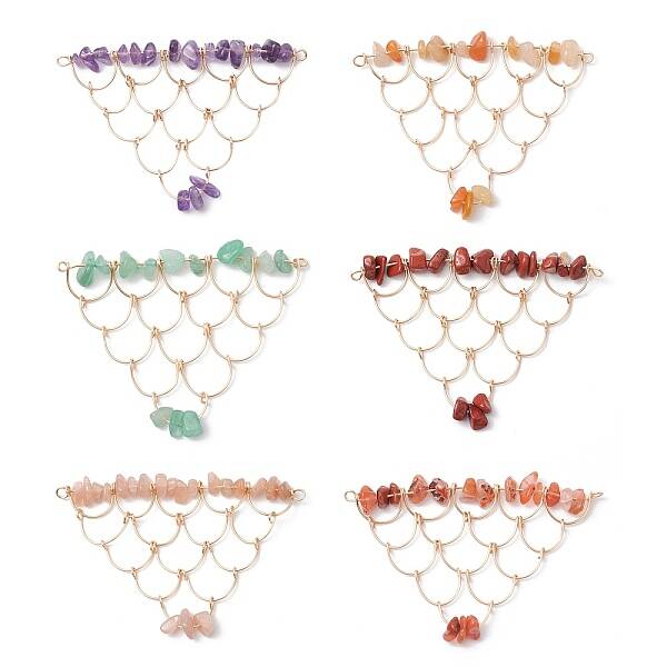 Natural Mixed Gemstone Chip Copper Wire Wrapped Connector Charms