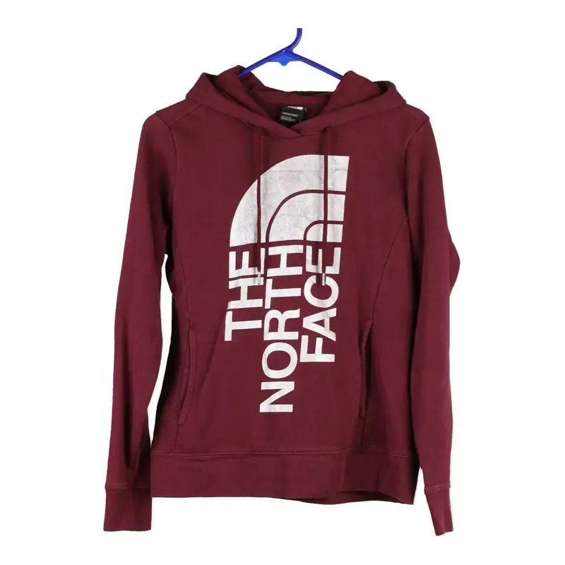 The North Face Spellout Hoodie - Small Burgundy Cotton Blend
