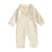Infant Baby Girl Boy  Pajamas Jumpsuit Long Sleeve Button Down Satin Silk Pjs Sleepwear Onesie #springtok