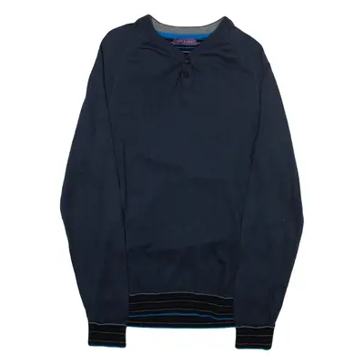 TED BAKER Lightweight Mens Jumper Blue Button Neck Tight Knit S