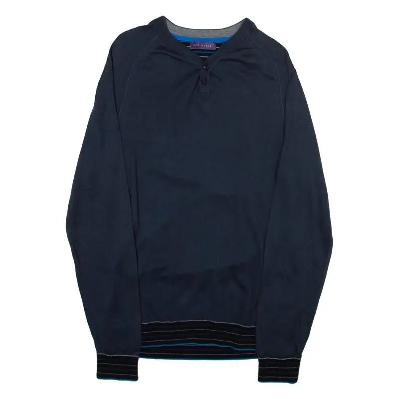 TED BAKER Lightweight Mens Jumper Blue Button Neck Tight Knit S