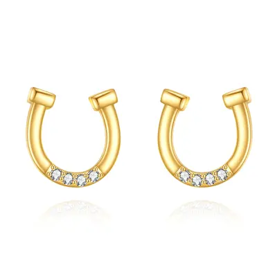 14K Gold Moissanite Horseshoe Stud Earrings