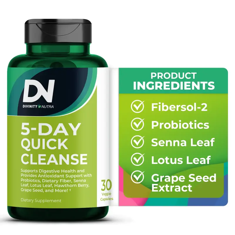 DN 5 Day Quick Cleanse - Gut and Colon Support | Advanced Formula w 500million CFU Probiotics, Fibersol-2, Senna, Non-GMO, 30...