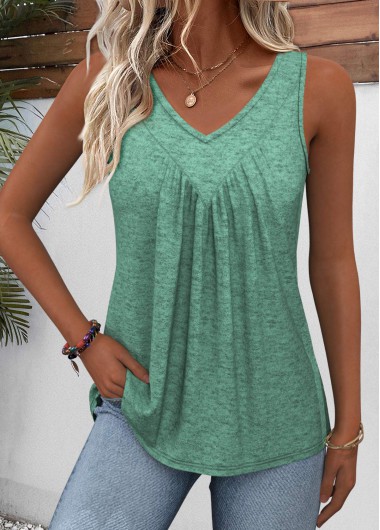 Modlily V Neck Sage Green Sleeveless Tank Top - M