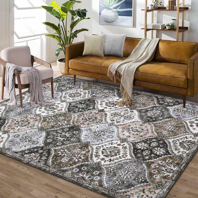 Garvee Washable Area Rug 5x7 Moroccan Faux Wool Soft Non-Slip Vintage Stain Resistant for Bedroom Living Room Office Classroo...