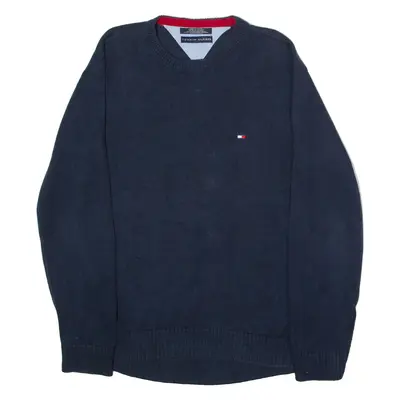 TOMMY HILFIGER Mens Jumper Blue Crew Neck 90s Tight Knit L