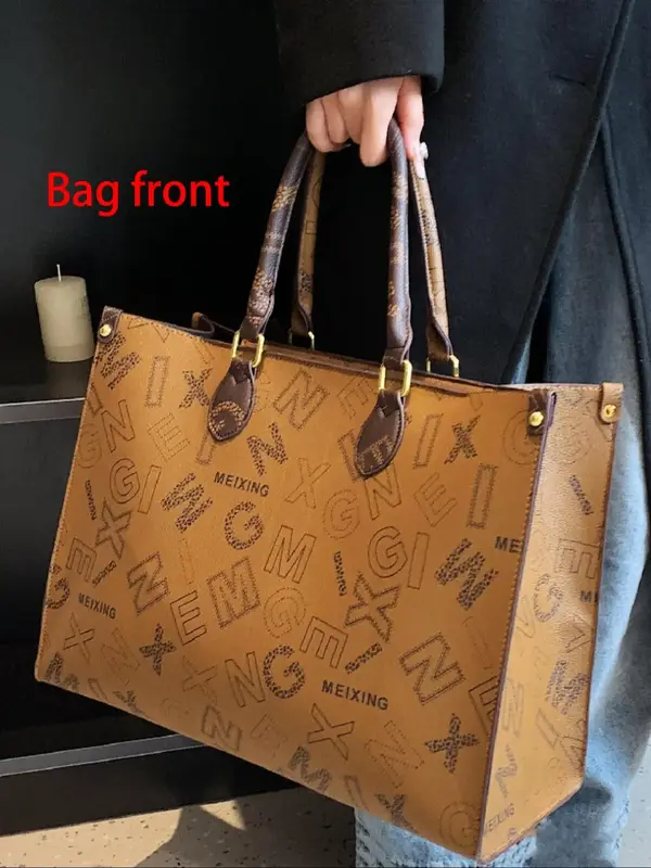Fashion Letter Pattern Tote Bag, Large Capacity Commuter Shoulder Bag for Women, Casual Trendy Versatile Commuting Bag