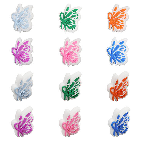 12Pcs 6 Colors Food Grade Eco-Friendly Silicone Focal Beads