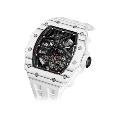 TSAR BOMBA Men's Luxury Tonneau Mechanical Sport Watch | Carbon Fiber Watch | White | Elemental TB8209CF | Japanese Automatic...