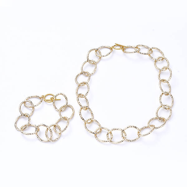 Aluminum Textured Cable Chain Bracelets & Necklaces Jewelry Sets