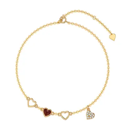14K Gold Heart Agate Charm Bracelet For Women