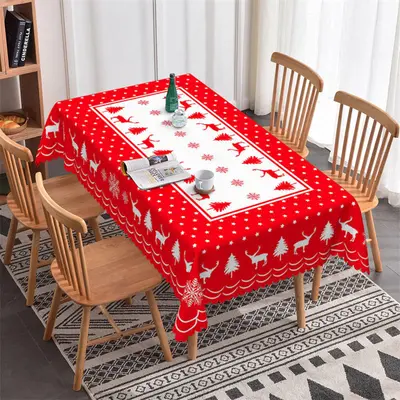 Red White Christmas Tree Reindeer Party Tablecloth - Aperturee