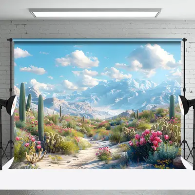 Aperturee Blue Sky Mountain Sand Floral Wonderland Backdrop, 3X2FT(1MX0.6M), 14 USD, natural scenery backdrops, NYHD1I97-M