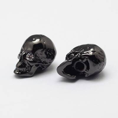 Skull Brass Micro Pave Cubic Zirconia Beads