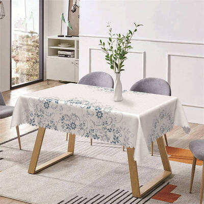 White Blue Floral Leaves Faded Rectangle Tablecloth - Aperturee
