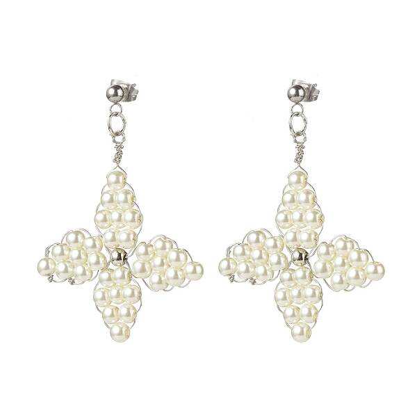 Glass Pearl Braided Star Stud Earrings