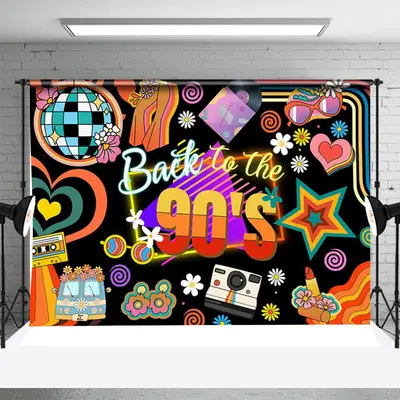 Back To 90S Star Floral Heart Glass Dance Backdrop - Aperturee