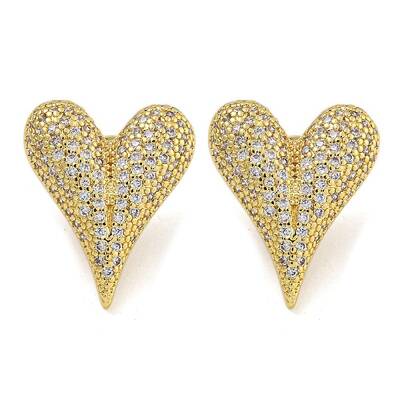 Rack Plating Heart Brass Micro Pave Cubic Zirconia Stud Earrings