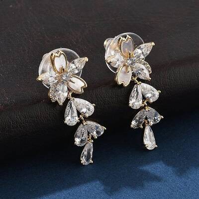 Brass Clear Cubic Zirconia Stud Earrings
