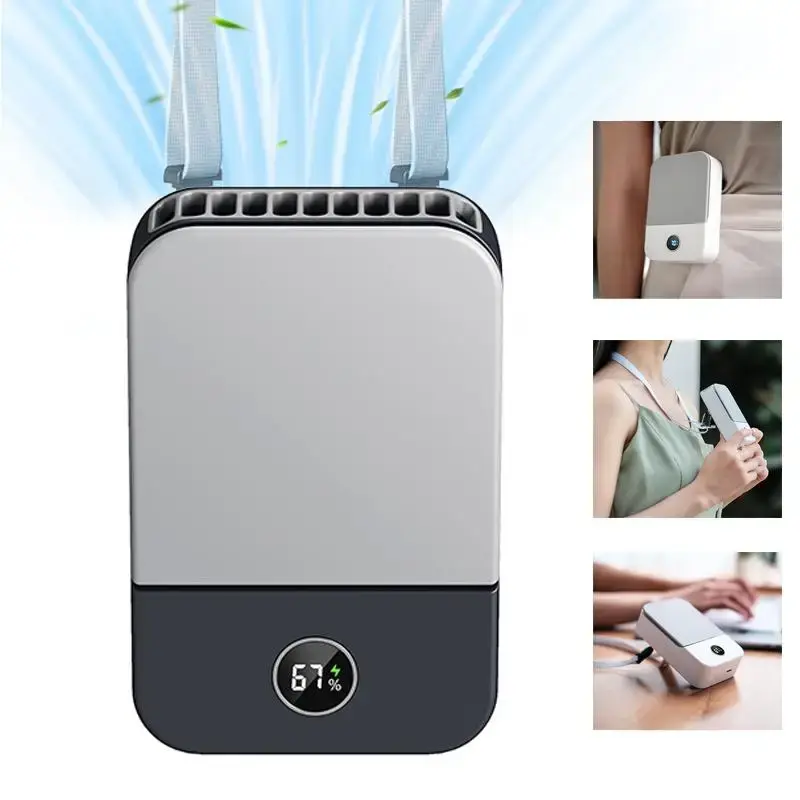 Outdoor Portable Rechargeable Neck Fan, USB Rechargeable Bladeless Neck Fan, Handheld 3-speed Adjustable Fan, Household Appli...