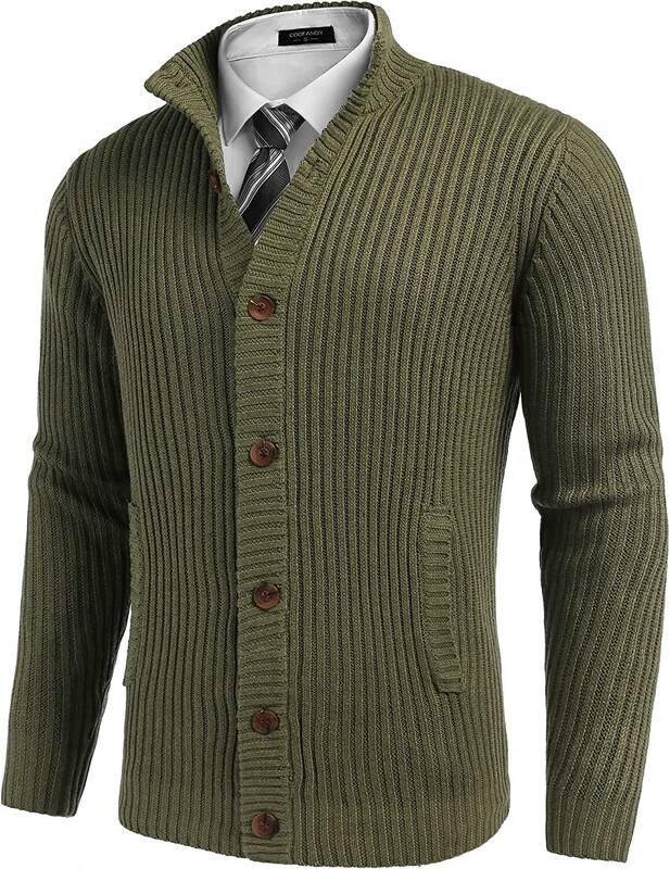 Stand Collar Button Down Sweaters (US Only), Army Green / XXL