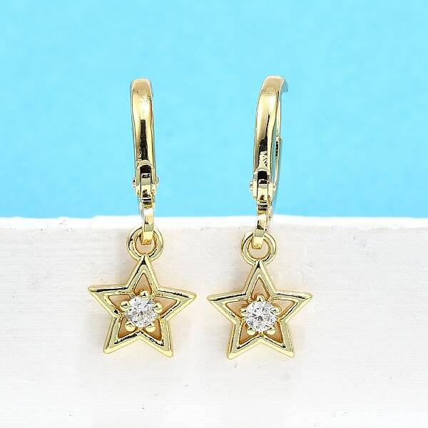 Star Brass Micro Pave Clear Cubic Zirconia Hoop Earrings