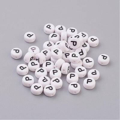 Flat Round with Letter P Acrylic Beads