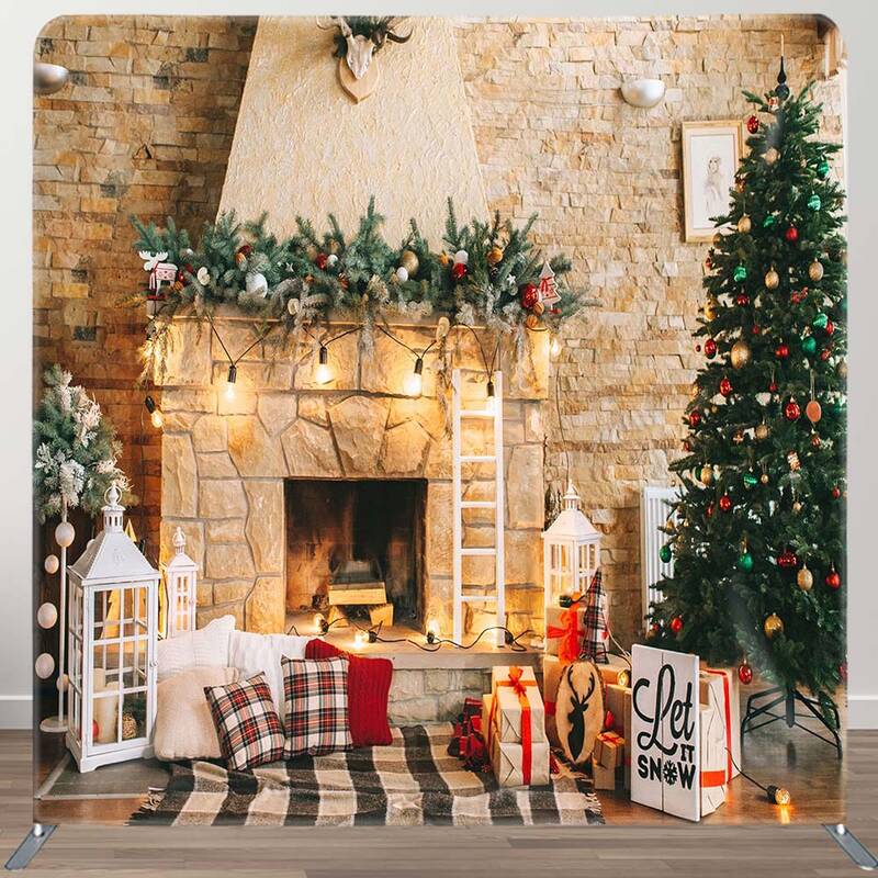 Aperturee Christmas Warm Fireplace Fabric Photo Booth Backdrop | Winter Wonderland Backdrop | Xmas Backdrop | Christmas Backg...