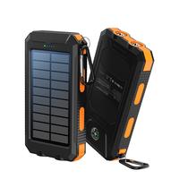Solar portable charger -10000mAh built-in 2 LED flashlights, waterproof and dust-proof, compass, climbing buckle, USB-C inter...