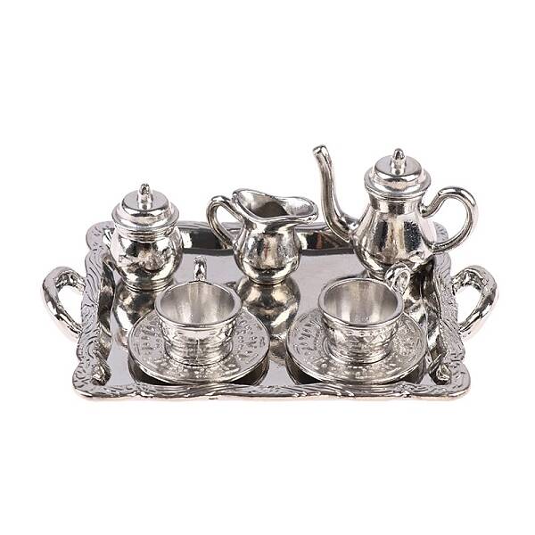 Dollhouse Simulation Mini Alloy Pattern Tea Set Model Ornament
