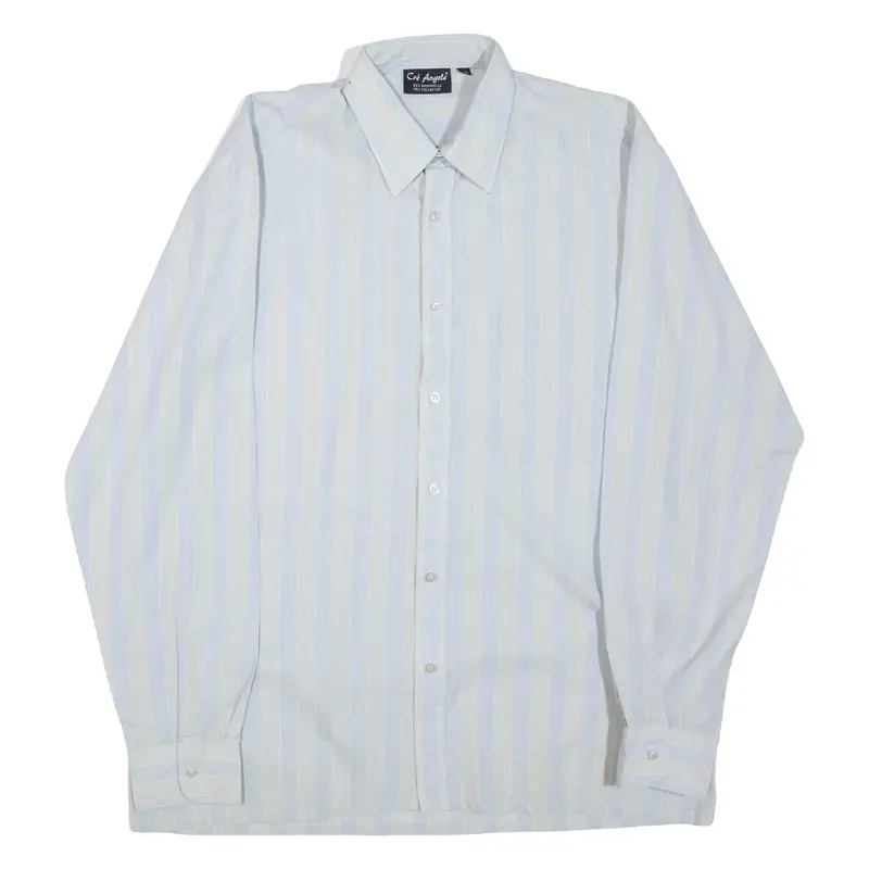 CRE ANGELO Mens Shirt Blue Striped Long Sleeve L