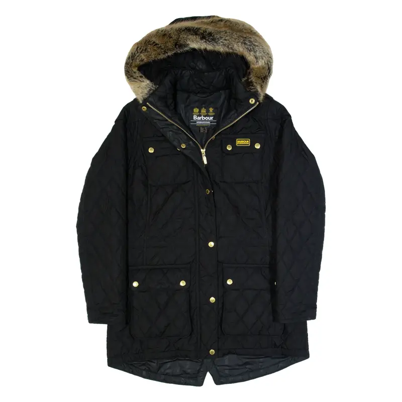 BARBOUR Enduro Womens Quilted Coat Black Hooded UK 12