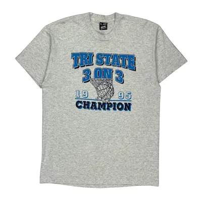 Single Stitch Fruit Of The Loom Graphic T-Shirt - XL Grey Cotton Blend