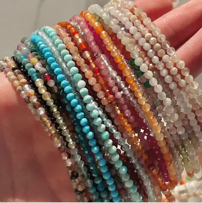 Sparkly Gemstone Beaded Necklace, Dainty Faceted Gemstone Beaded Necklace, Waterproof Crystal Beaded Choker, Gold-Filled, Sta...