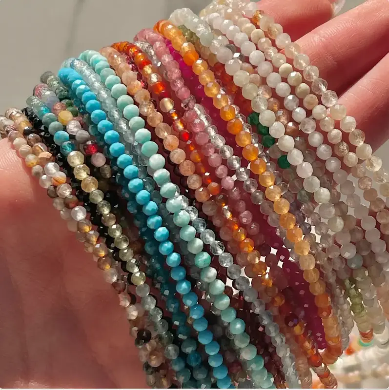 Sparkly Gemstone Beaded Necklace, Dainty Faceted Gemstone Beaded Necklace, Waterproof Crystal Beaded Choker, Gold-Filled, Sta...