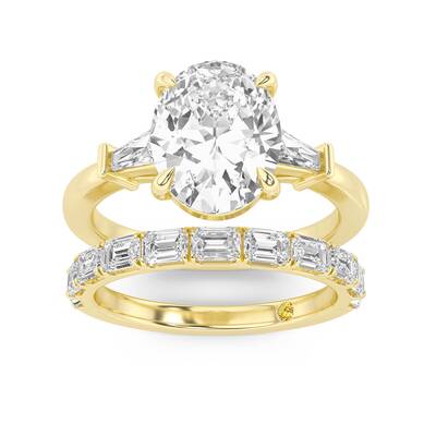Valentina Lab Grown Oval Shaped Diamond Engagement Ring with the Juliet Wedding Band | 10K Yellow Gold 2 3/4 ct. tw.