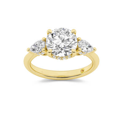 Celestia Three Stone Hidden Halo Round Lab Grown Diamond Engagement Ring | 10K Yellow Gold 3 3/4 CT. TW.