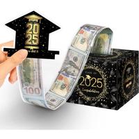 2025 Graduation Money Box for Cash Gift, Congrats Grad Surprise Cash Pull Out Box Money Holder for Boy Girl - Black Gold
