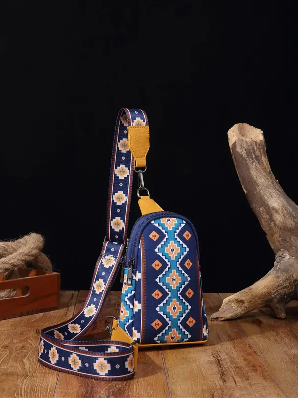 Women's Vintage Ethnic Pattern Fanny Pack, Fashionable Sling Bag with Adjustable Strap for Daily Used, Trendy Matching Chest ...