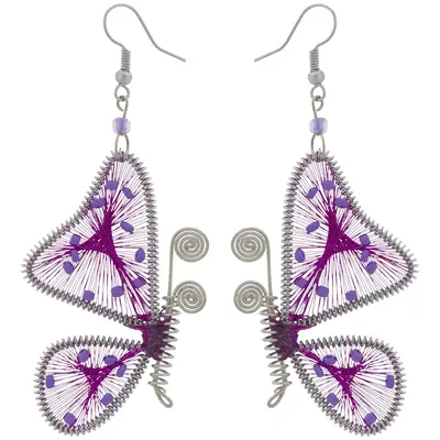 Threaded Butterfly Earrings - Pink