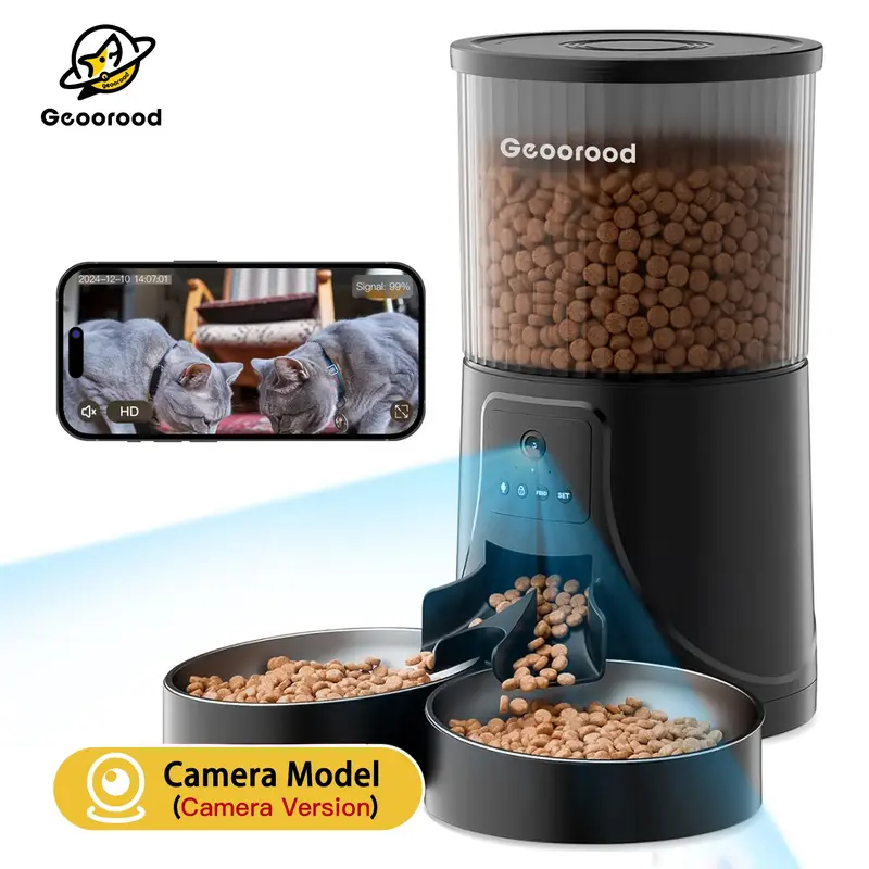 Geoorood Automatic Cat Feeder with Camera, 1080P HD Video, 2.4G WiFi Smart Pet Feeder with One-Way Audio, 4L Large Capacity, ...