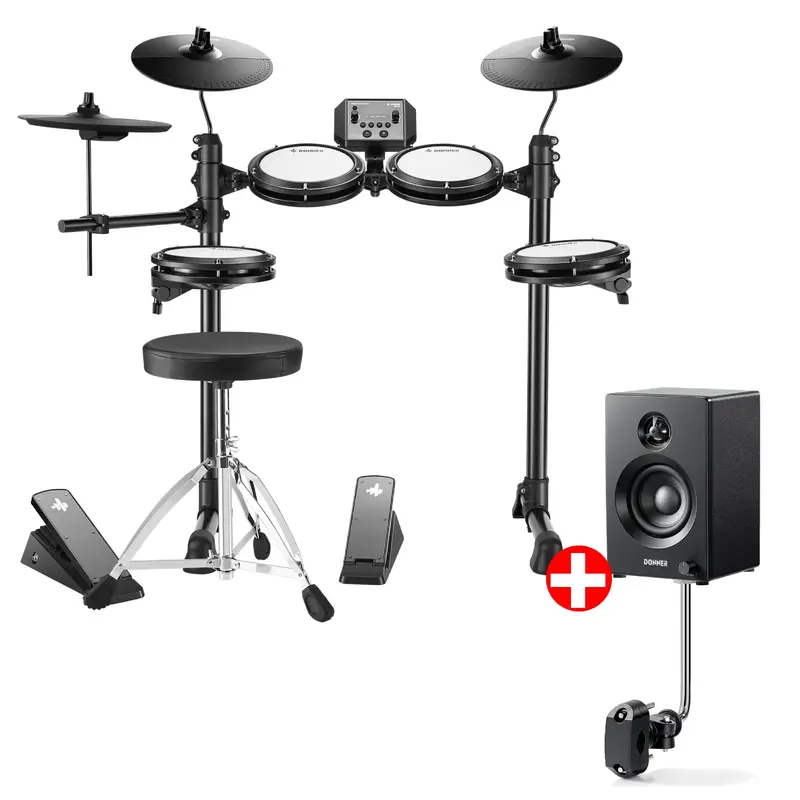 Donner DED-80 Beginner Electronic Drum Kit - Black / Drum + DDA-20SE Speaker