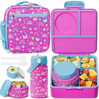 Fimibuke Leakproof Bento Lunch Box with Thermos Jar, BPA Free with 8.5oz Insulated Thermos Food Jar, Utensils & Sauce Jar, 3 ...