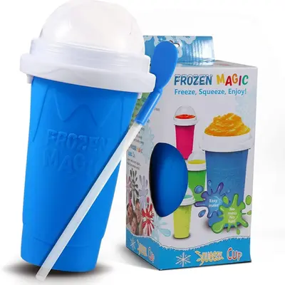 Slushy Cup, Freeze, Squeeze and Enjoy! Slushie Magic Cup, Homemade DIY Gadget with Lid & Straw Spoon 350ML, Washable, BPA f...