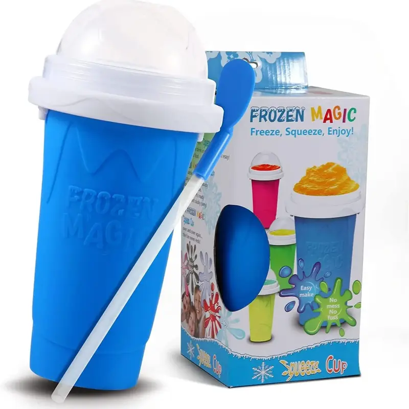 Slushy Cup, Freeze, Squeeze and Enjoy! Slushie Magic Cup, Homemade DIY  Gadget with Lid & Straw Spoon  350ML, Washable, BPA f...