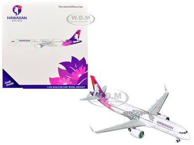 Airbus A321neo Commercial Aircraft Hawaiian Airlines (N209HA) White with Purple Tail Graphics 1/400 Diecast Model Airplane ...