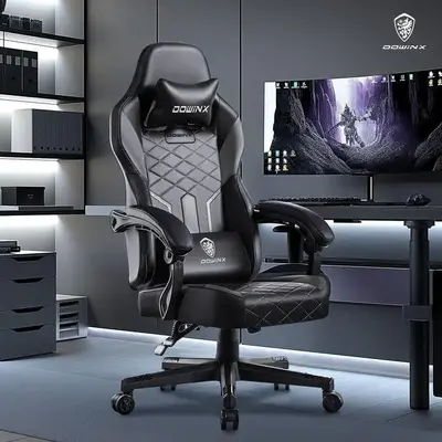 Dowinx Gaming Chair with Pocket Spring Cushion, Ergonomic Computer Chair High Back, Reclining Massage Game Chair Pu Leather 3...