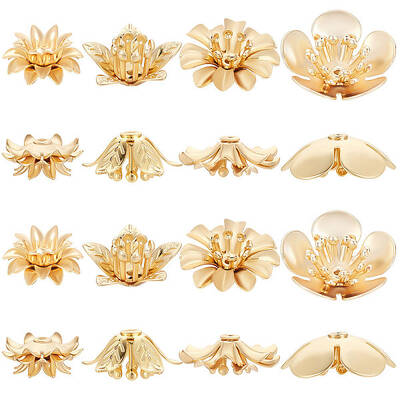 Beebeecraft 24Pcs/Box 4 Style Bead Caps 18K Gold Plated Brass Flower Beads Caps for Bracelet Necklace Earrings Jewelry Making...