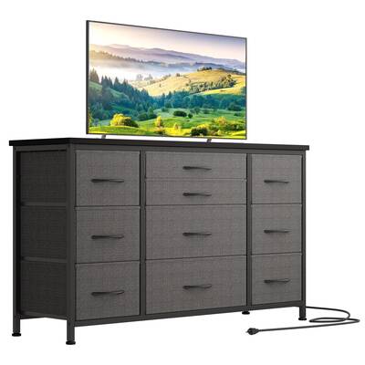 10 Drawers Dresser TV Stand with Power Outlet for 55'' Long TV Stand, Wide Dresser Console Table for Storage Entertainment Ce...