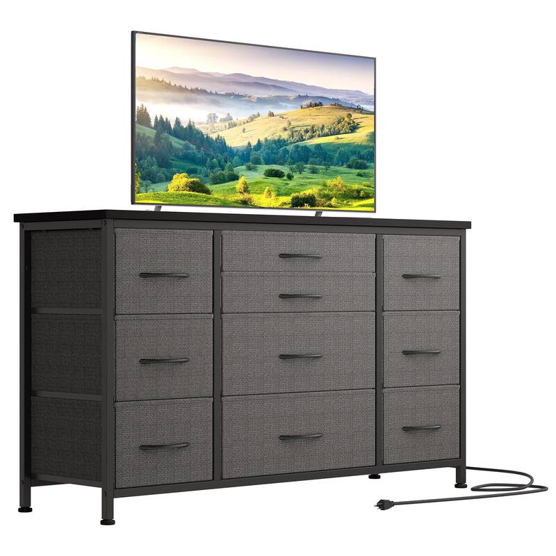 10 Drawers Dresser TV Stand with Power Outlet for 55'' Long TV Stand, Wide Dresser Console Table for Storage Entertainment Ce...